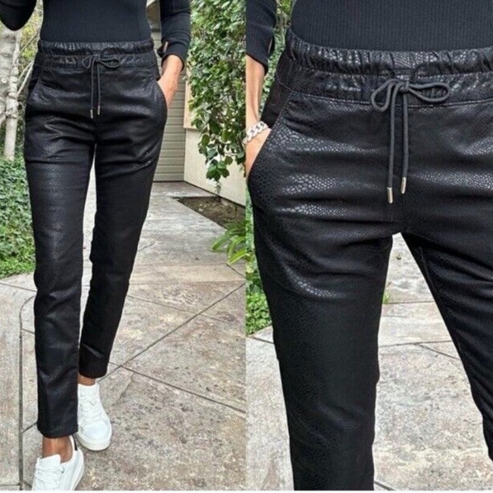 BEVY FLOG Black Faux Leather Straight Leg Pants